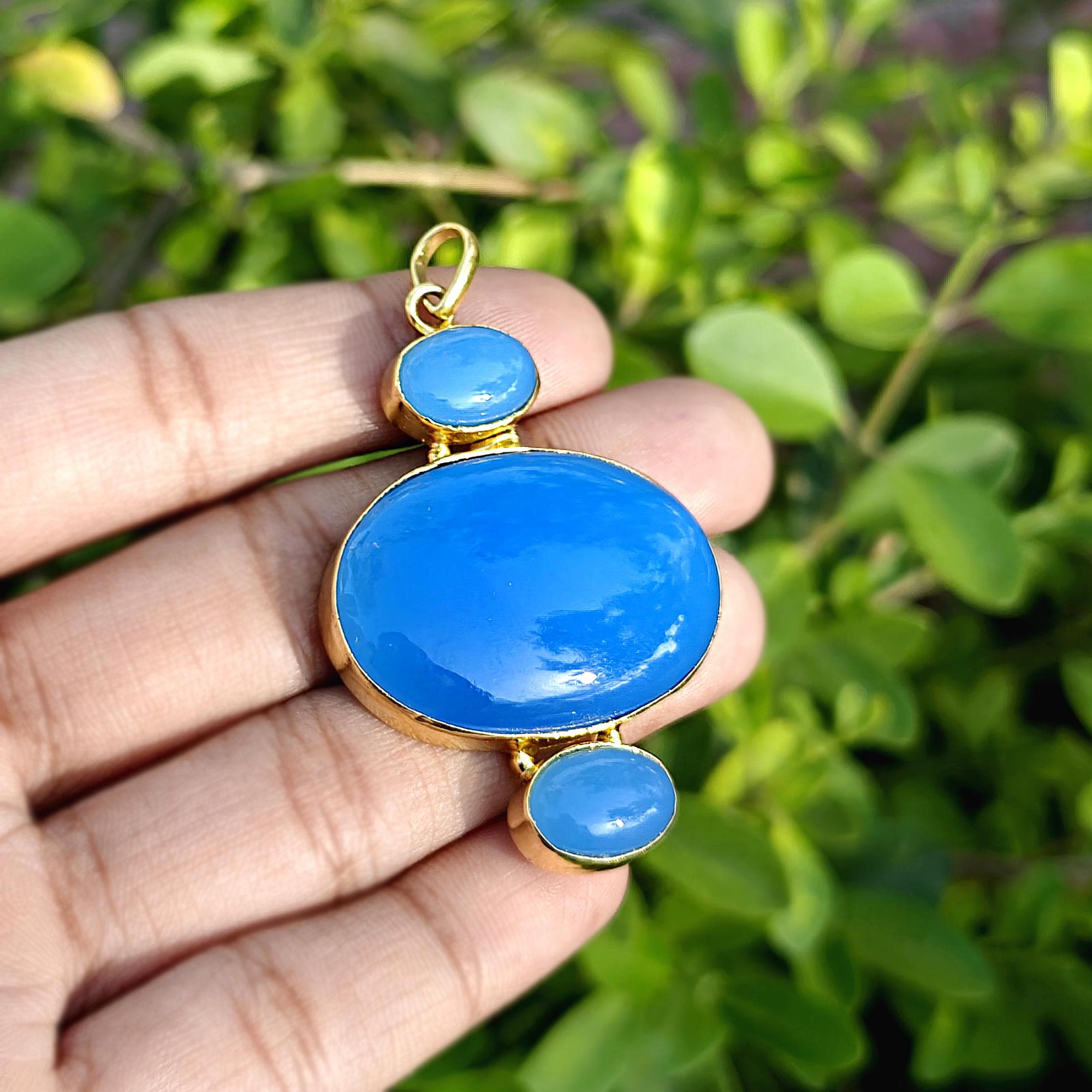 Natural Blue Chalcedony Gemstone Pendant
