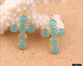 Crucifix Cross Charm Earring Pairs, Chalcedony Onyx Bezel Set