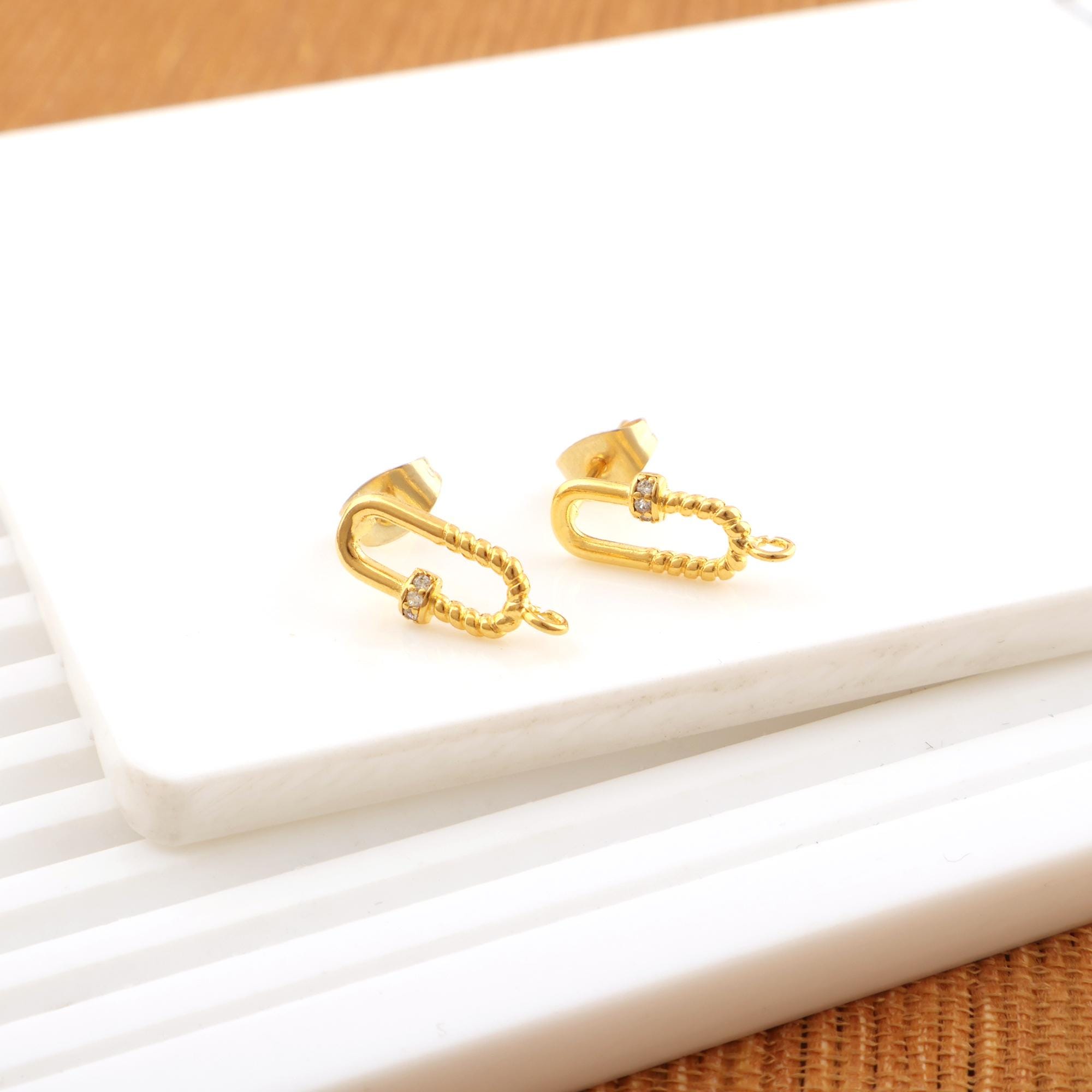 Geometric Twist Zircon Stud Earrings, Gold Plated Brass