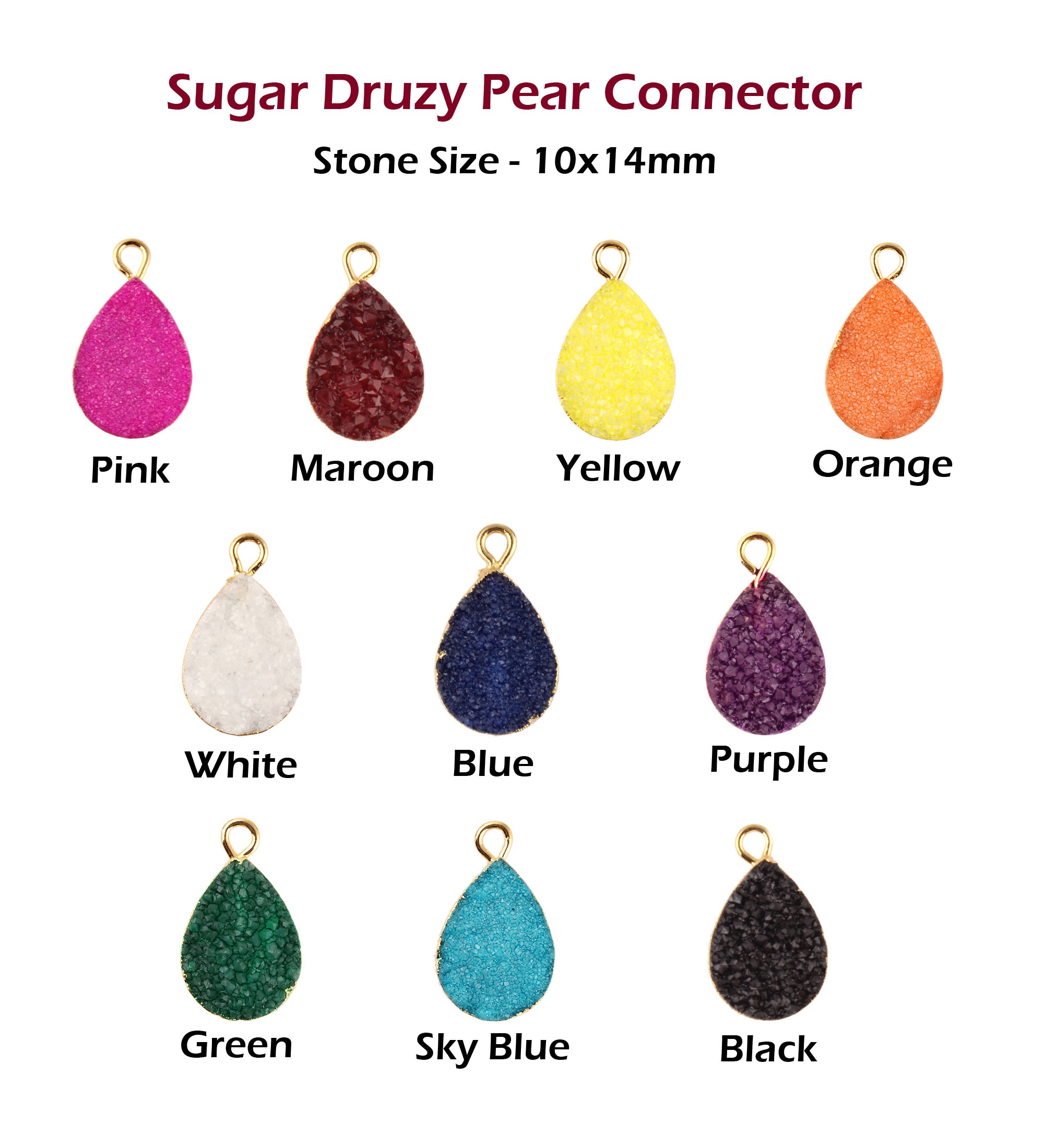 Natural Sugar Agate Druzy Pear Connector