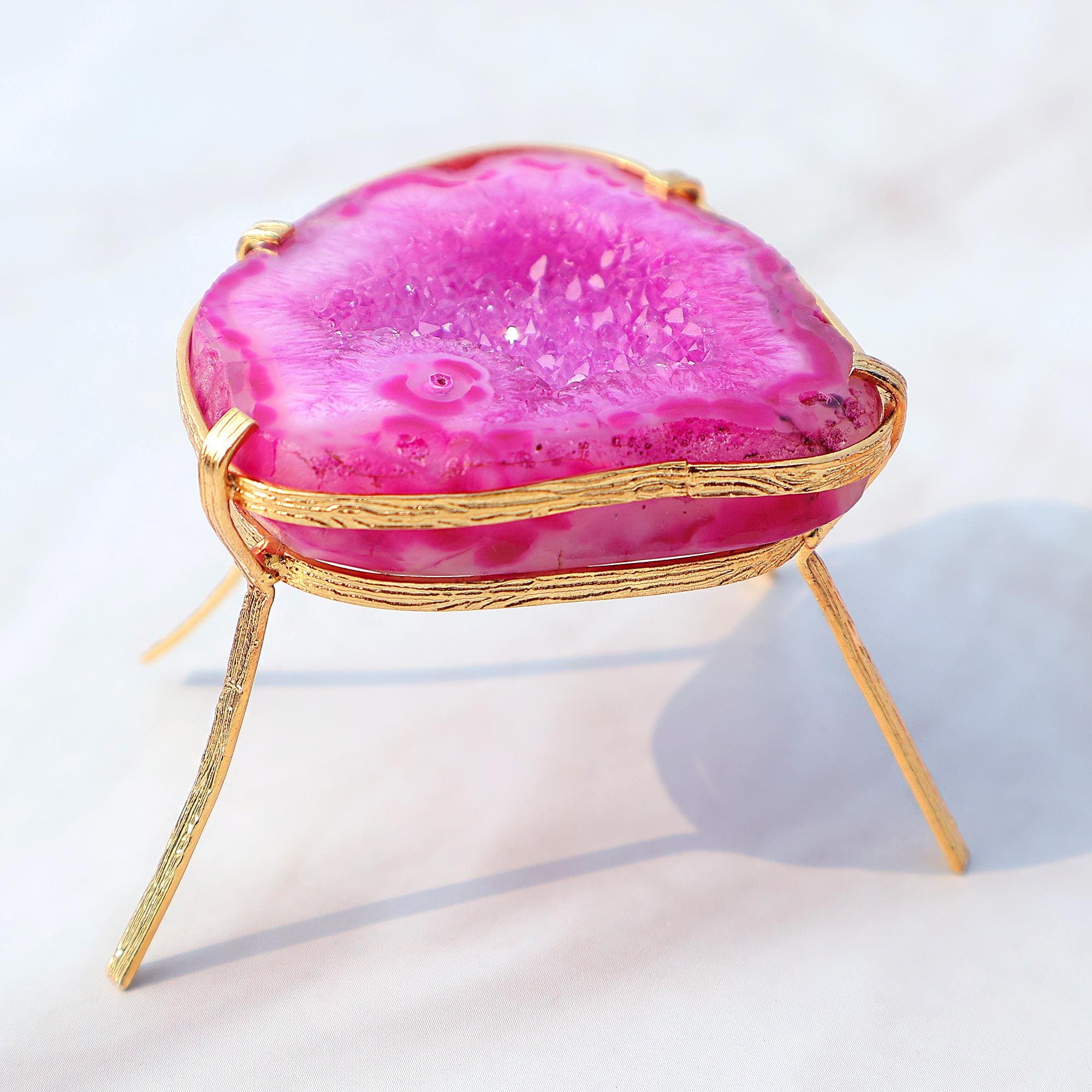 Natural Geode Druzy Gold Plated Brass Jewelry Display Stand