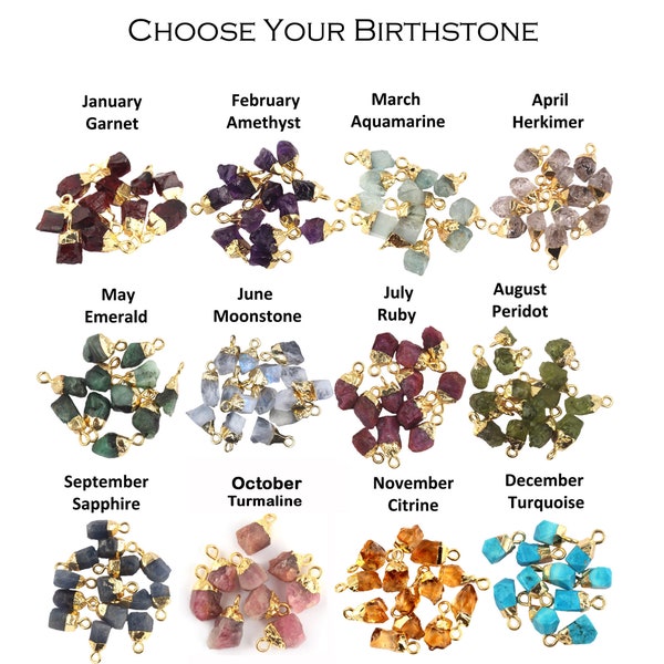 Choose Your Birthstone, Natural Raw Gemstone Connectors, Gold Electroplated Pendant Charms For DIY Pendant Jewelry, 8-10mm Rough Birthstone