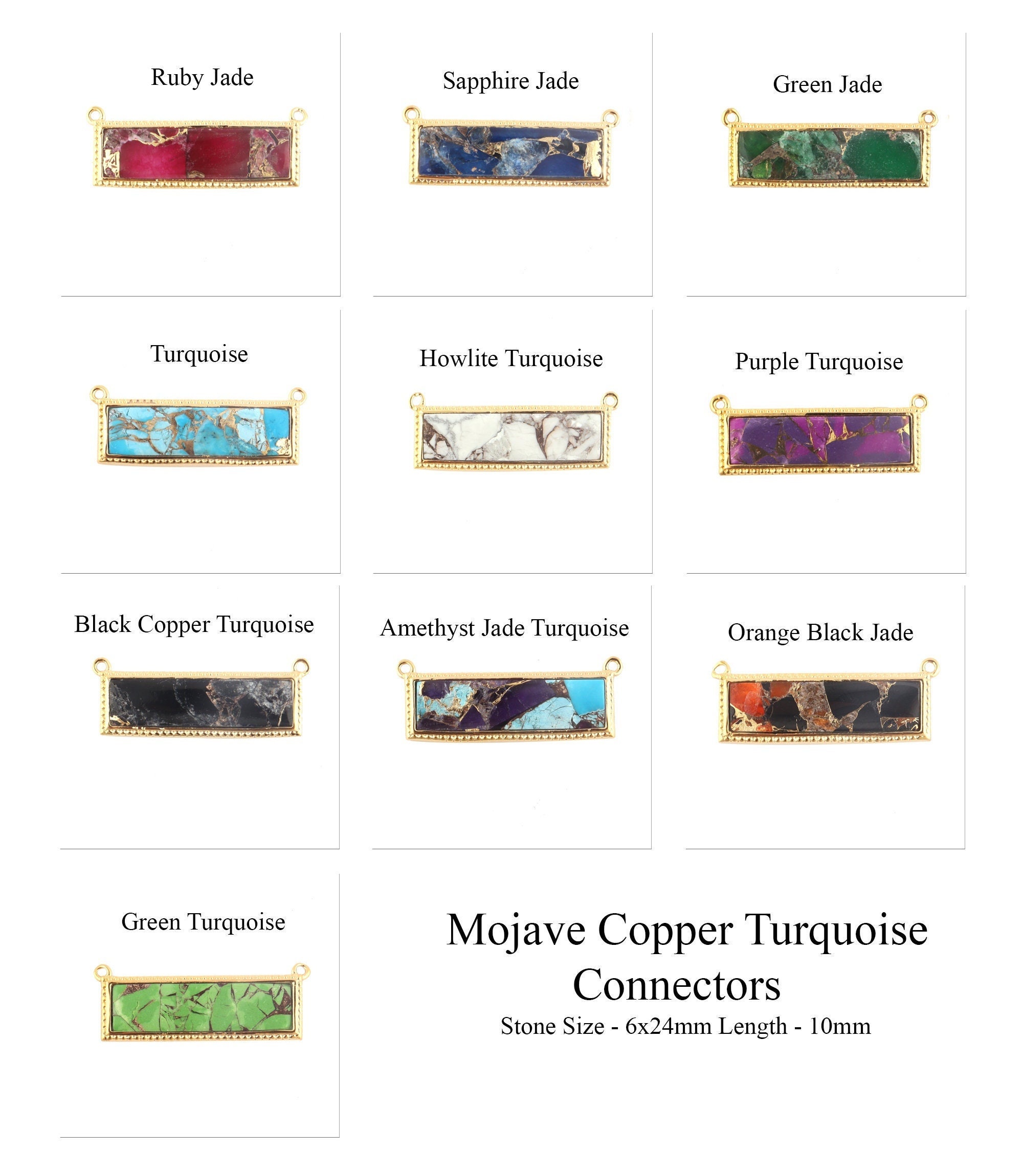 Mohave Copper Turquoise Bar Connector, Gold Plated Necklace Charms (6x24mm)