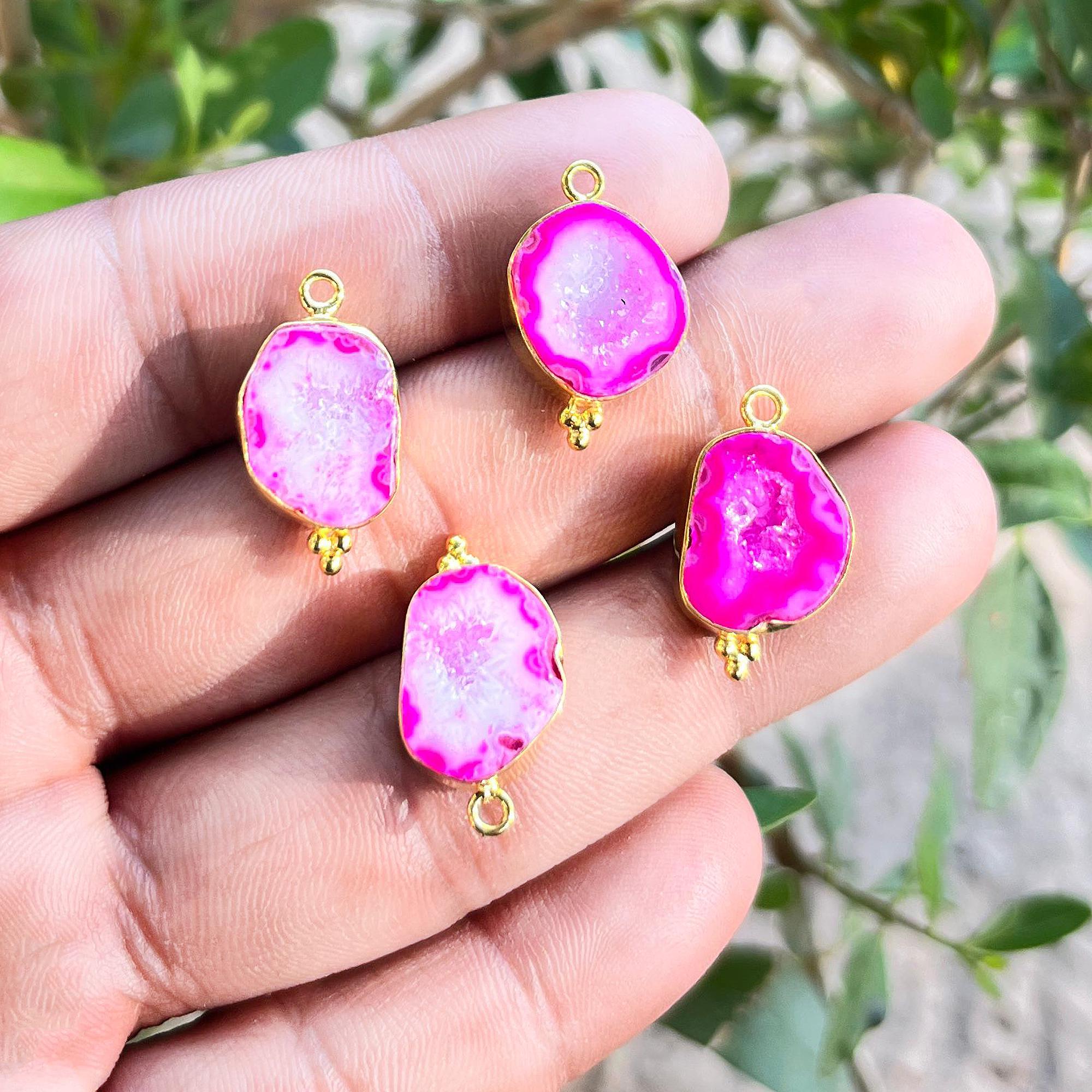 Natural Pink Geode Druzy Connector Charms
