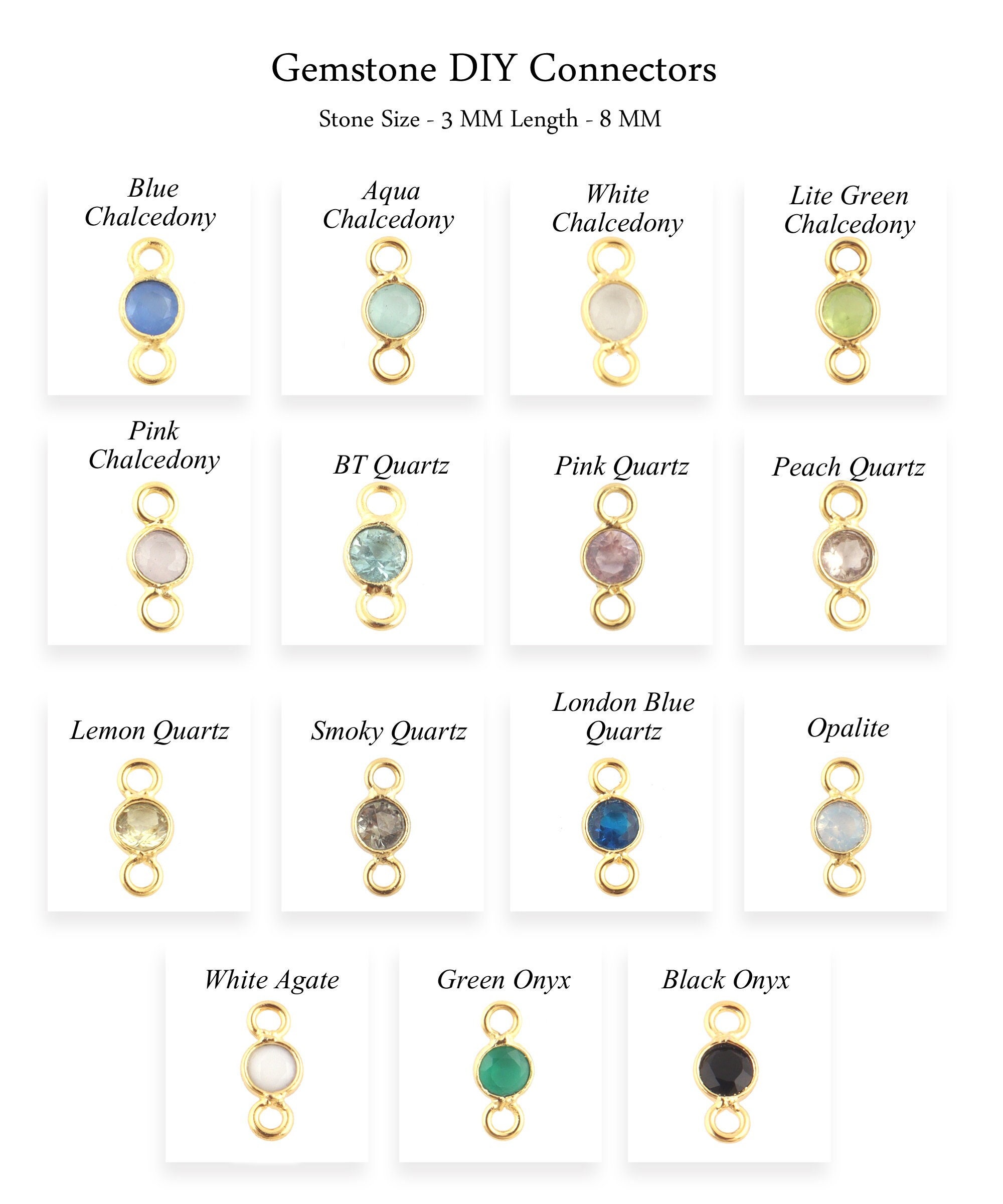 Chalcedony Connector, 3mm Double Bail Gold Plated Earring