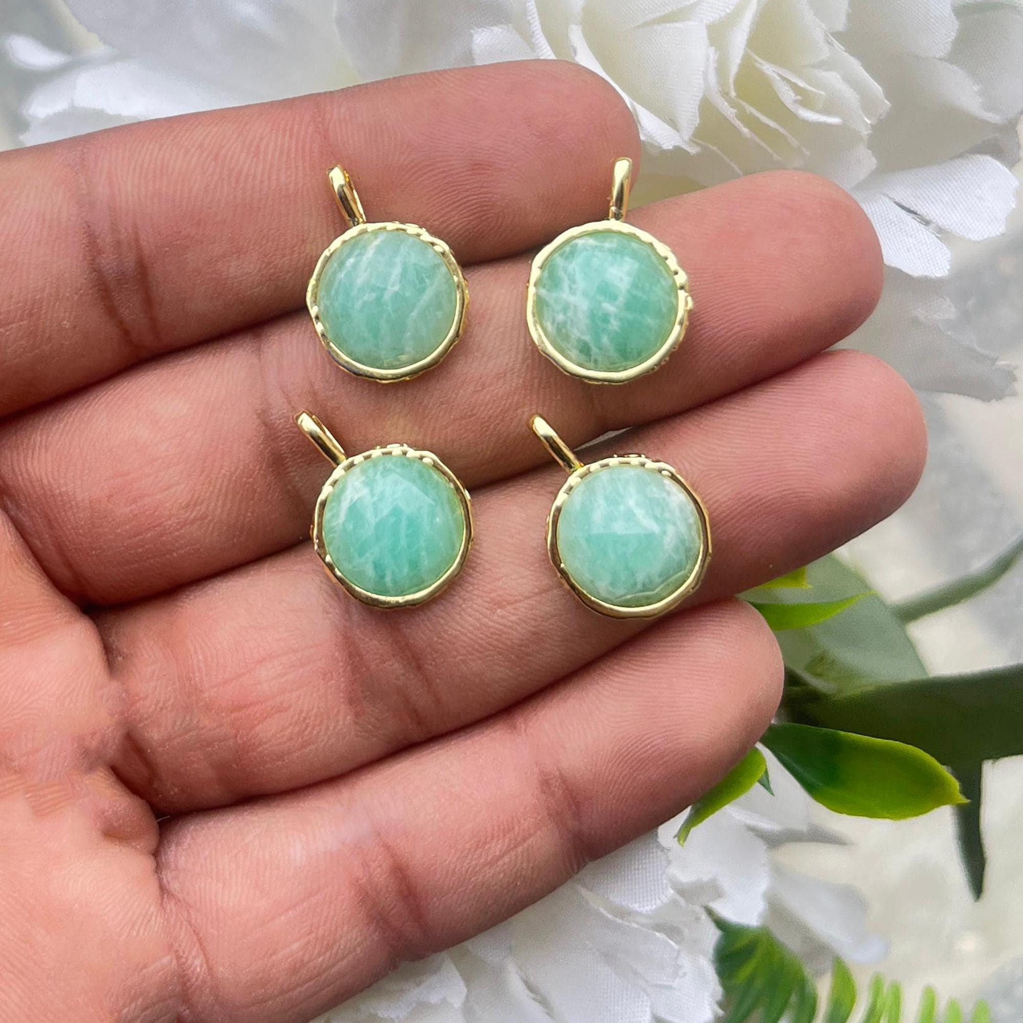 Gold Plated Amazonite Onyx Pendant Charm