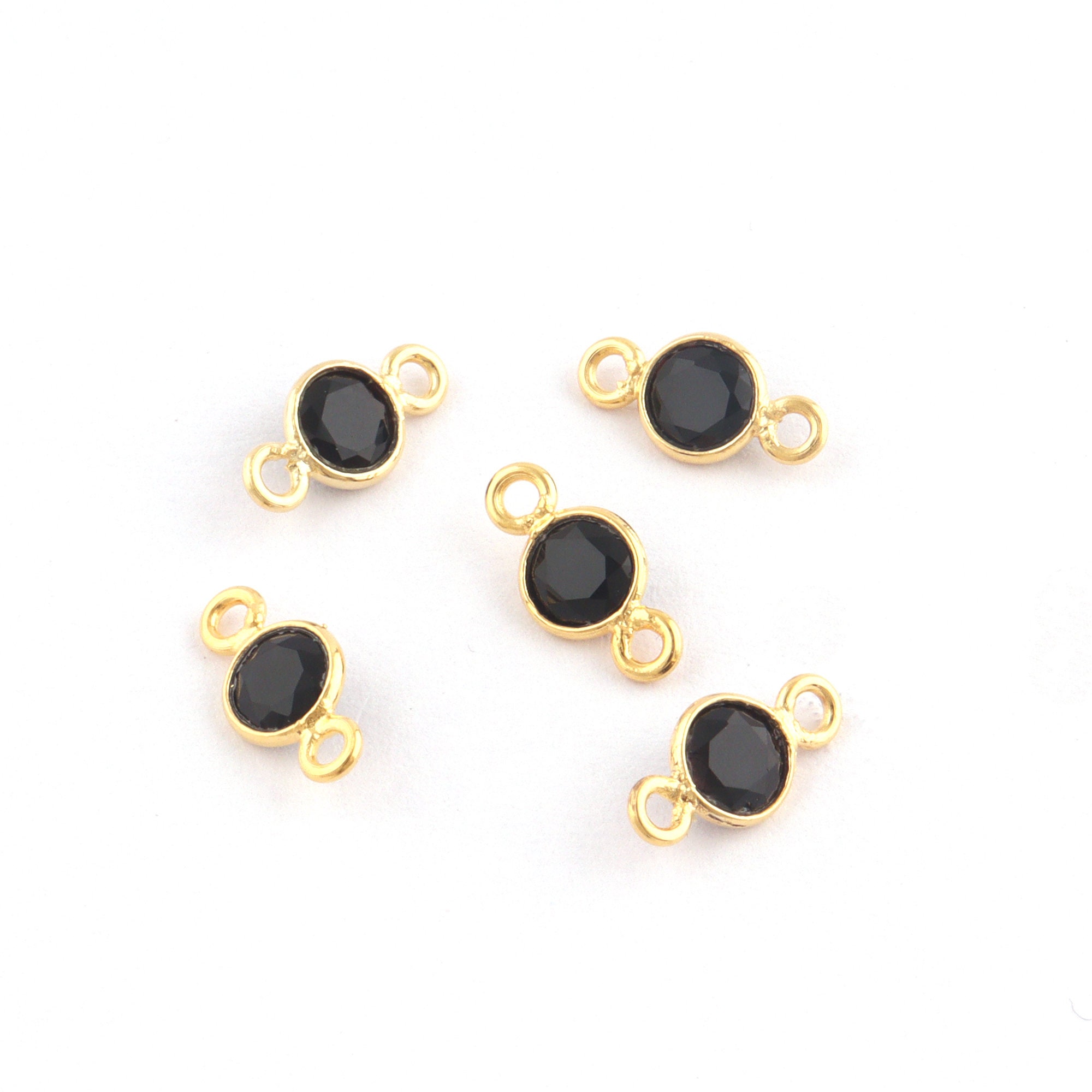 Gold Plated Bezel Connector, 5mm Round Faceted Cut Gemstone Jewelry