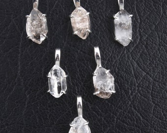 Designer Herkimer Diamond Silver Plated Charm Pendente Connettori, Herkimer Crystal Nugget, Prong Setting Herkimer Pendente, Pendente fai da te