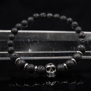 Bracelet tête de mort cadeau fête des pères homme, bracelet homme pierre naturelle, idée cadeau bijoux boyfriend bracelet homme noir, bijoux homme