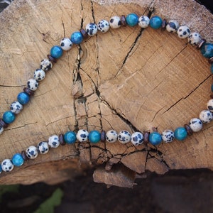 Surfer Necklace Men Blue Apatite Beads Chain Jade Beige Jasper Stone Jewelry Hippie Boho Necklace Wood Nature Gift for Him and Her
