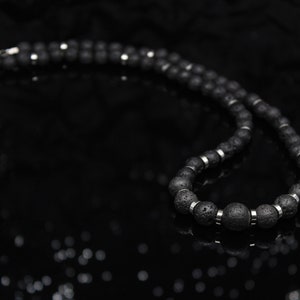 Real Lava Stone Necklace for Men Beads Black Silver - Unique Gift for Special Occasions Steel and Stone Beaded Necklace Modern