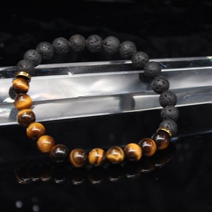 Tigerauge Lava Perlen Armband Herren Schmuck Männer Besonderes Geschenk Freund Elastisches Edelstein Armband boho