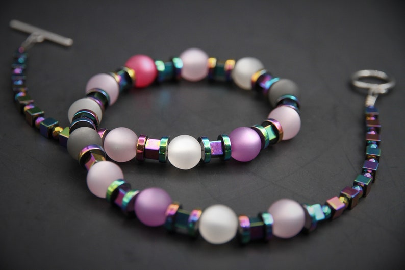 Polaris necklace colorful hematite necklace vine bow bead necklace for women Geometric beads chain colorful hematite cube chain women gift