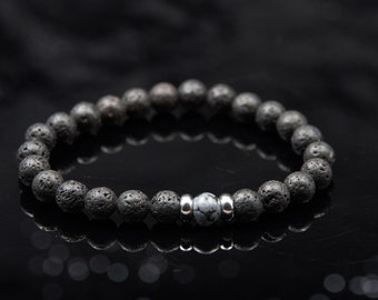 Men's Stone Bracelet Black Lava Bead Bracelet Black Volcanic Stone Lava Obsidian Stretch Bracelet Special Gift Boyfriend and Men