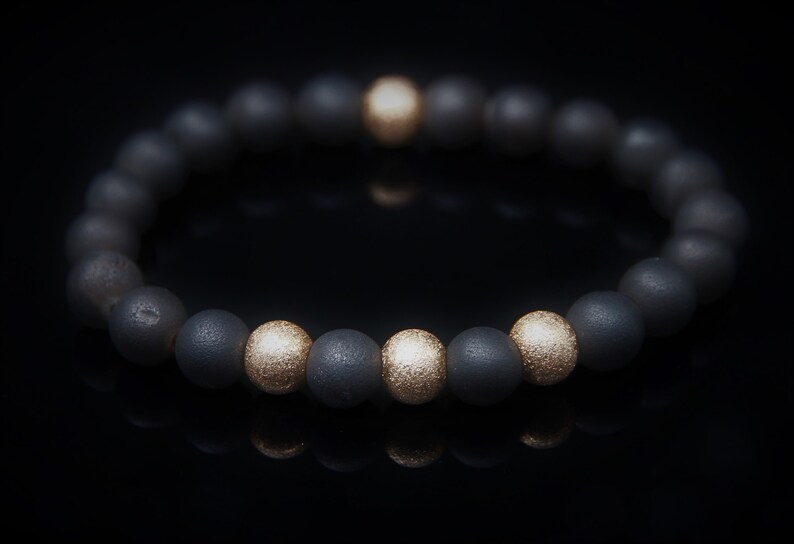 High Quality Druzy Agate Men/'s Bracelet Beaded Black Gold Geometric Bracelet Men Stylish Gifts for Easter Boyfriend
