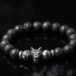 10mm Natural Stone Lava Obsidian Stone Wolf Beads Men&#39;s Stretch Charm Bracelets Gifts for Men Cool and Modern Easter