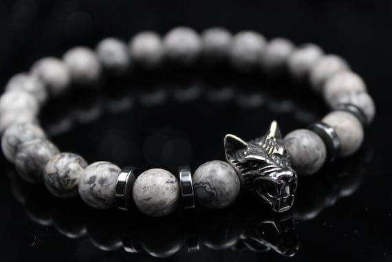 STONE BEAD BRACELET 8 MM COOL GREY STONE BEAD BRACELET 8 MM COOL GREY