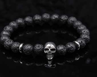 Skull Bracelet Men's Lava Beads Black Beaded Bracelet Men's Jewelry Skull Punk Relationship Gift Friend Birthday Men Stretch