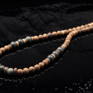 Brown Green Stone Pearl Necklace Men Semi-precious Stone Modern Gift Idea Friend