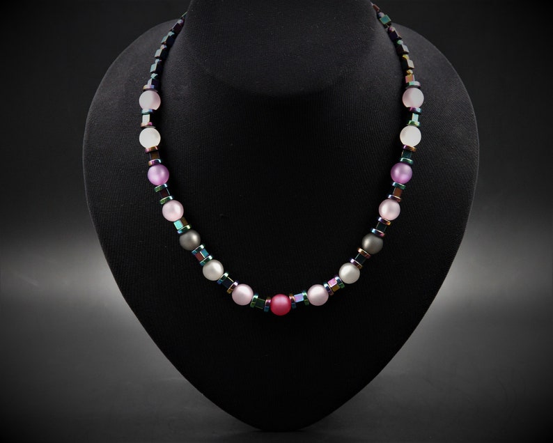 Polaris necklace colorful hematite necklace vine bow bead necklace for women Geometric beads chain colorful hematite cube chain women gift