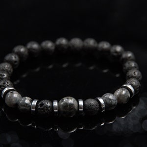 Gemstone Bracelet Father Gift Men Men&#39;s Bracelet Natural Stone Black Gray Men&#39;s Bracelet Modern Jewelry for Boyfriend Stretch Bracelet