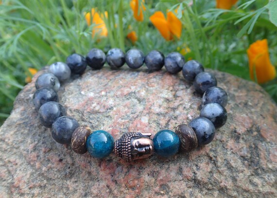 Braccialetto Mala Buddha Stones 108 perle in ossidiana nera naturale L