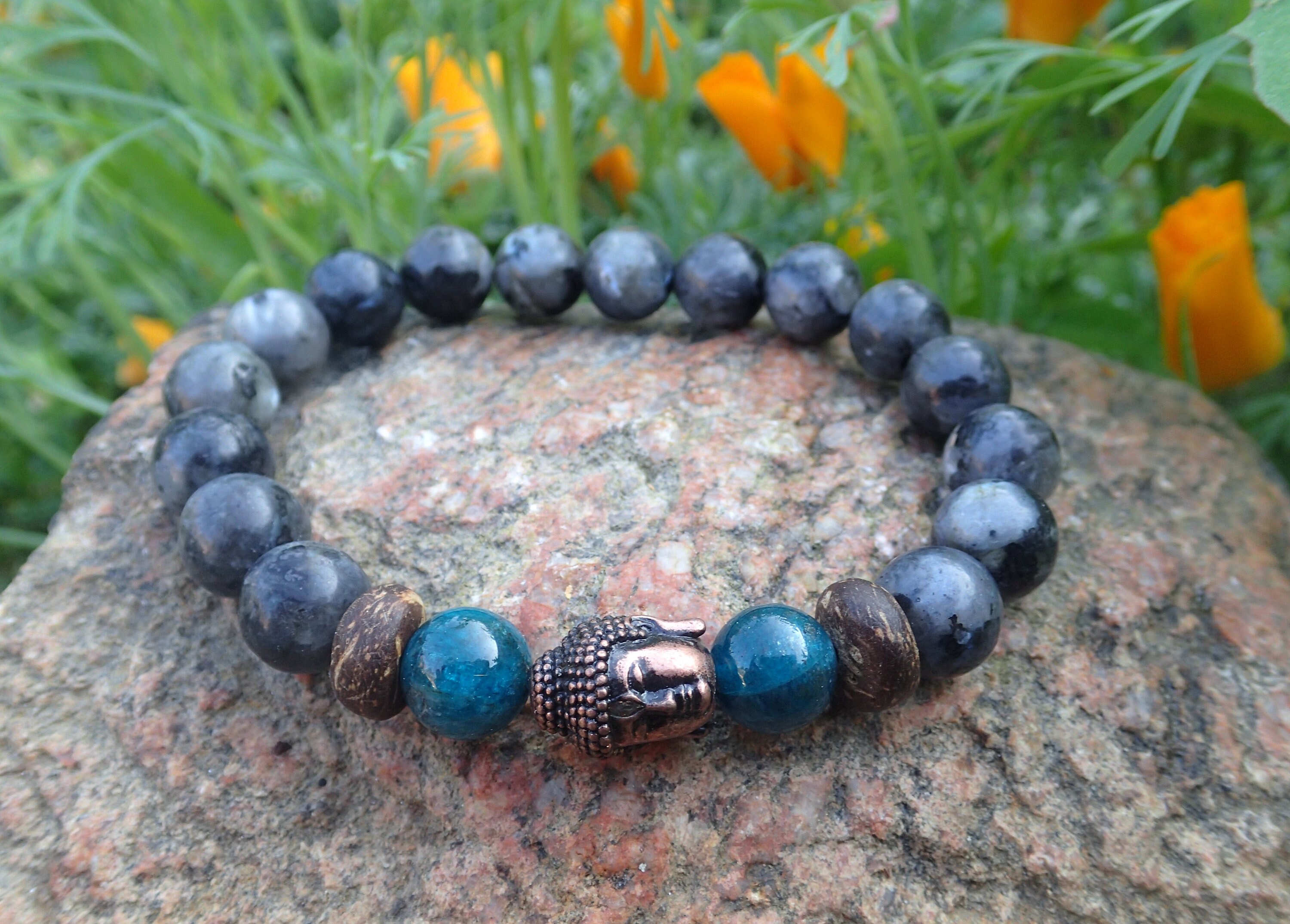 Bracciale Da Meditazione In Legno E Lava Rock | Gioiello Mala Con Perline Da 8mm | Regalo Unisex