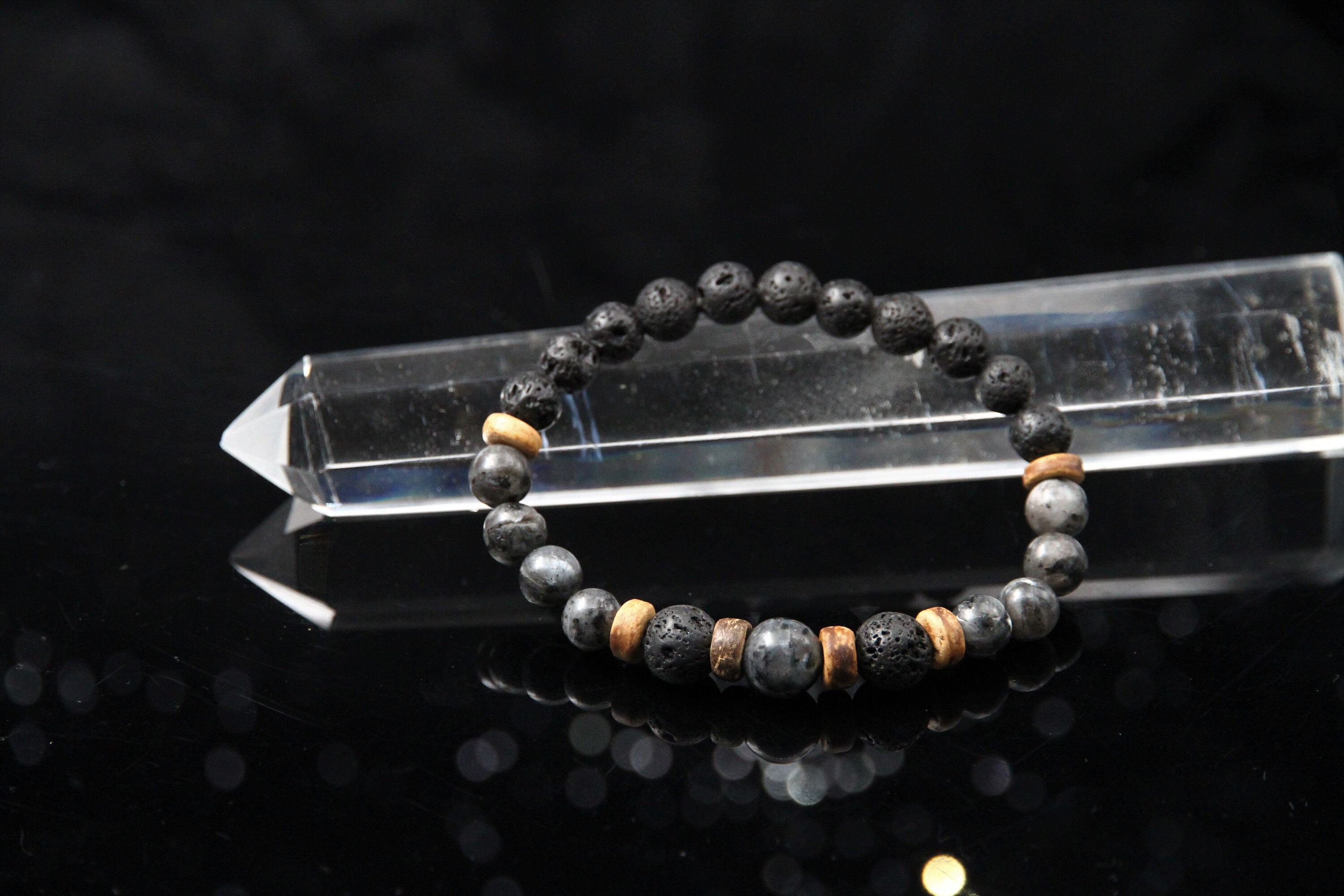 Bracelet De Perles En Pierre De Lave Et Labradorite - Fait Main Sur Mesure - Neuf Sans Emballage