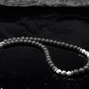 Lava Jasper Men's Necklace – Gemstone Beaded Necklace with Hematite Spacers | Black & Grey