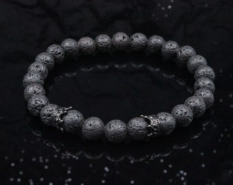 Bracelet de perles de lave couronne noire pour hommes, cadeau spécial pour petit ami, saint-valentin, mari, pâques