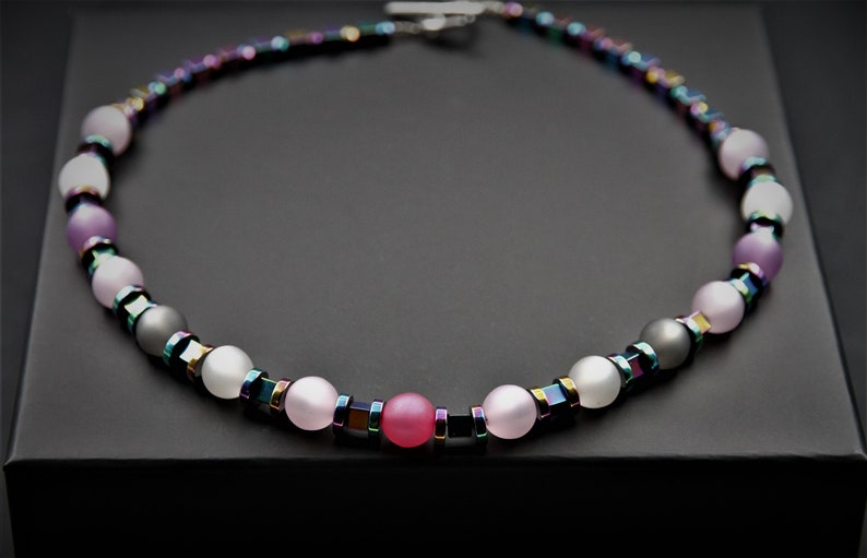 Polaris necklace colorful hematite necklace vine bow bead necklace for women Geometric beads chain colorful hematite cube chain women gift
