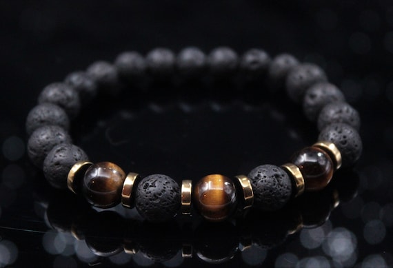 Tigerauge Armband Männer Lava Mala Geschenk Freund Lava Perlen Armband Herren Natur Stein Armband Edelstein Stretch Stapel Armband
