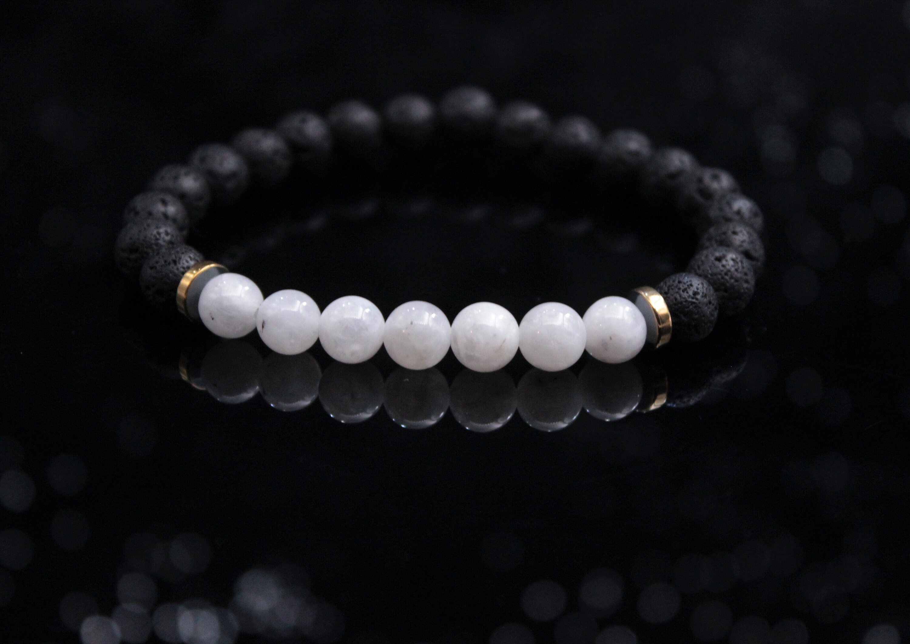 Lava Moonstone Stretch Beaded Bracelet Black White Jewelry - Etsy