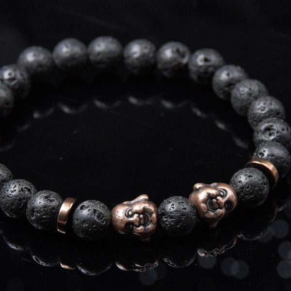 Buddha Armband Echt Lavastein Perlenarmband Herren Schwarz Kupfer Glücksbringer Geschenk  - Kraftvolles Schmuckstück für Yoga und Meditation