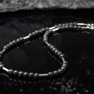 Elegant Lava Pearl Necklace Men's Jewelry Gift Black Real Stone for Men Women - Handmade from Stainless Steel & Hematite Beads
