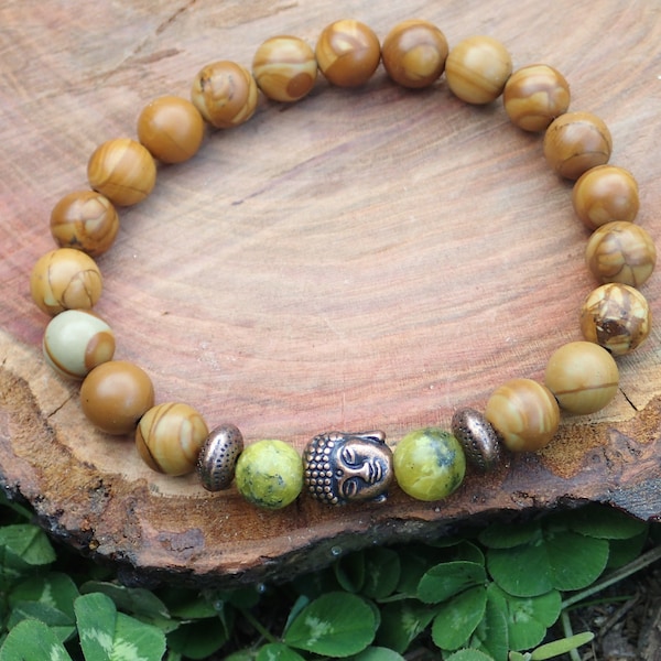 buddhistisches stein armband Männer Kupfer Grün Jade Perlenarmband Herren Versteinertes Holz Armband Yoga Stapel Armband mala meditation