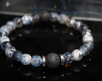 Modern Agate Lava Stretch Bracelet for Men with Patterned Natural Stone Beads - A Perfect Valentine's Day Gift for Boyfriend or Husband