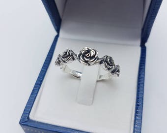 Five rose ring,Silver Rose Ring,Vintage Rose Ring, Sterling Silver 925,Black Oxidize