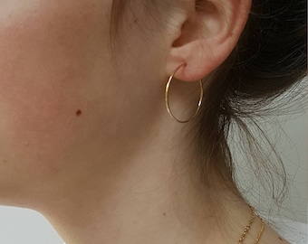 Gold Hoop Earrings - Small Thin Hammered Minimalist Gold Hoops by Linda Tucker