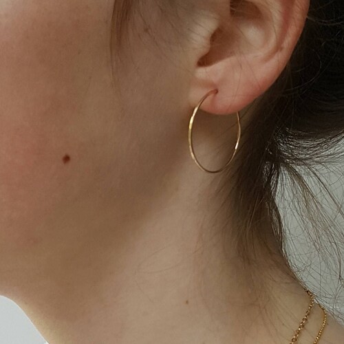 Large Gold Hoop Earrings Thin Hammered Gold Hoops Etsy UK