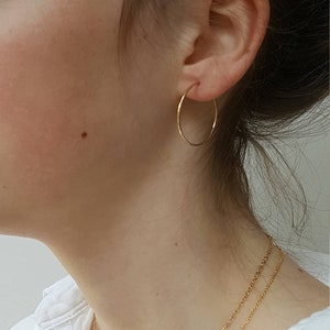 Gold Hoop Earrings Small Thin Hammered Minimalist Gold Hoops by Linda Tucker image 1