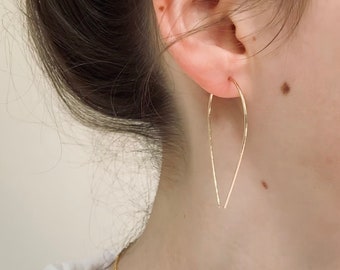 Gold Hammered Teardrop Hoops In Five Sizes  -  Small Gold Filled Open Hoop Earrings  -  Minimalist Threader Horse Shoe Hoops