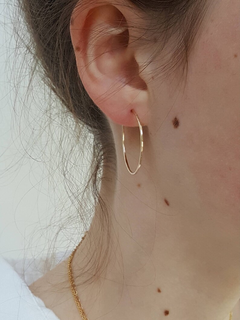 Gold Hoop Earrings Small Thin Hammered Minimalist Gold Hoops by Linda Tucker image 3