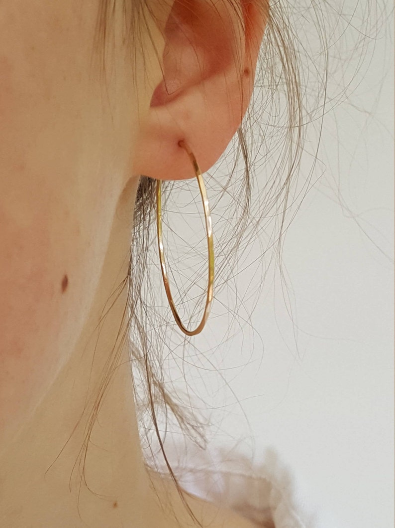 Gold Hoop Earrings Small Thin Hammered Minimalist Gold Hoops by Linda Tucker 40 mm / 1.5 Inch