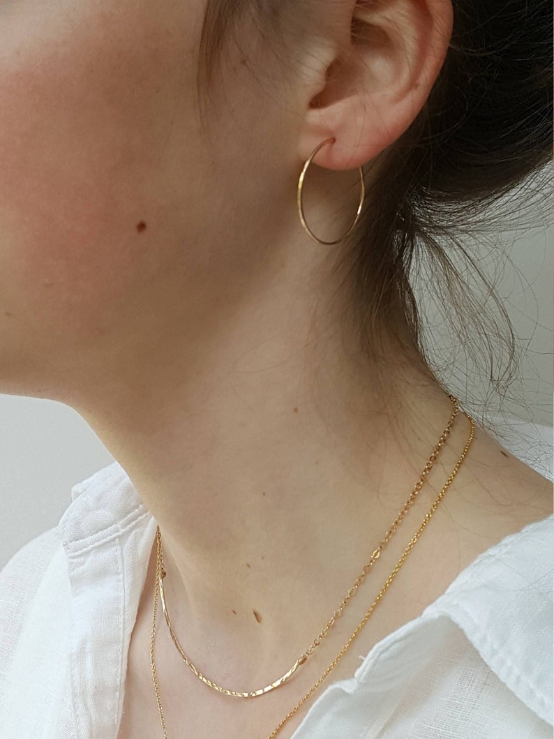 Gold Hoop Earrings Small Thin Hammered Minimalist Gold Hoops by Linda Tucker image 1