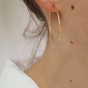 Gold Hoop Earrings Small Thin Hammered Minimalist Gold Hoops by Linda Tucker image 5