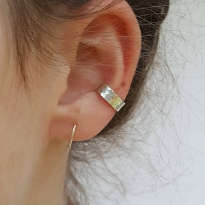 Silver Ear Cuff - Hammered Gold Ear Cuff - Minimalist Wide Ear Cuff