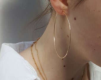 Large Gold Hoop Earrings - Big Hammered 2 Inch Gold Filled Hoops - Thin Minimalist Hoops By Linda Tucker