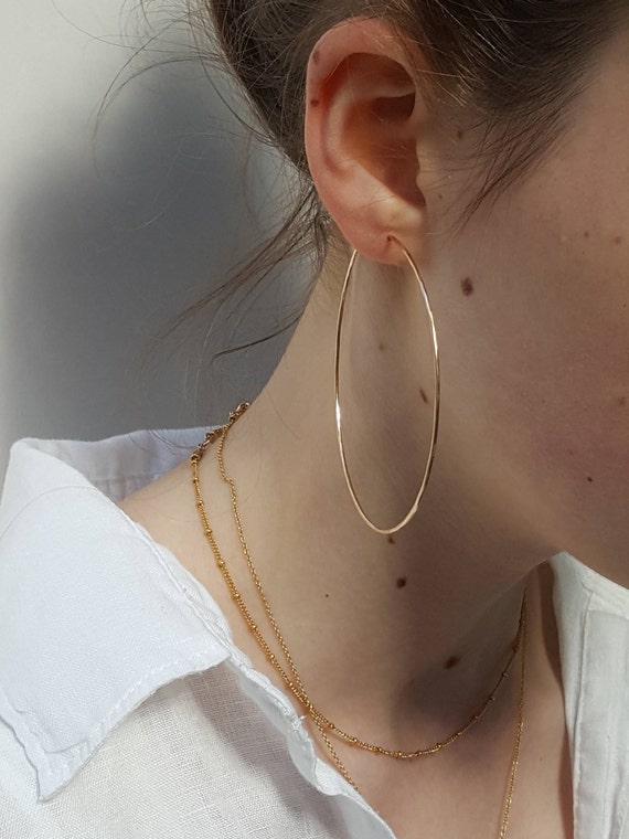 Large Gold Hoop Earrings Big Hammered 2 Inch Gold Filled Hoops