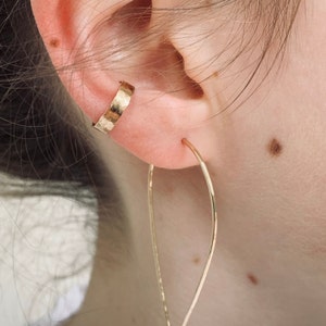 Solid Gold Ear Cuff - 9ct Gold Hammered Or Smooth Ear Cuff - Wide Gold Ear Cuff